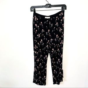 Vintage Honey Punch High Rise Floral Print Cropped Pant w/ Side Slits & Ties
